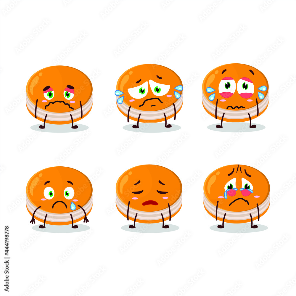 Orange dorayaki cartoon character with sad expression. Vector illustration