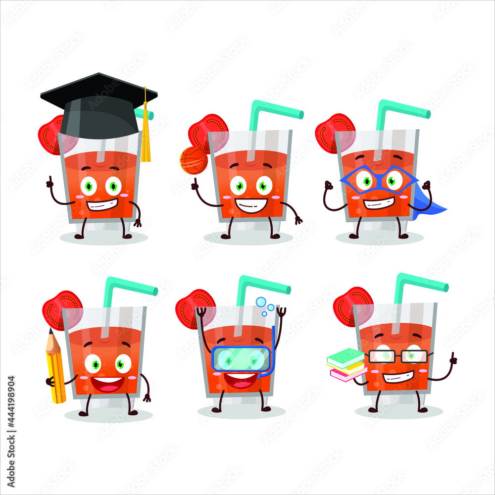 Fototapeta premium School student of tomato juice cartoon character with various expressions. Vector illustration