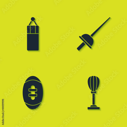 Set Punching bag, , American Football ball and Fencing icon. Vector