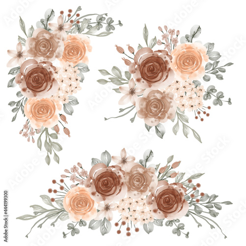 watercolor set of flower arrangement beige soft pastel color