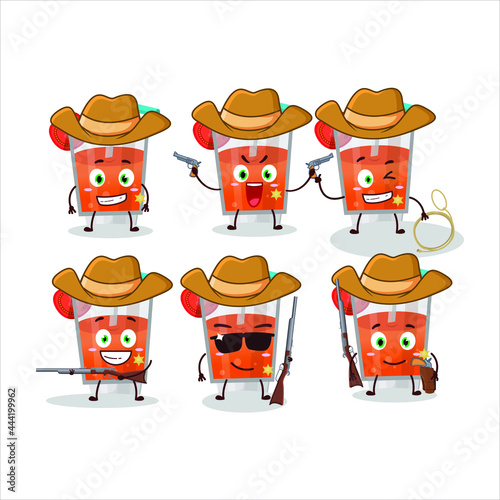 Cool cowboy tomato juice cartoon character with a cute hat. Vector illustration
