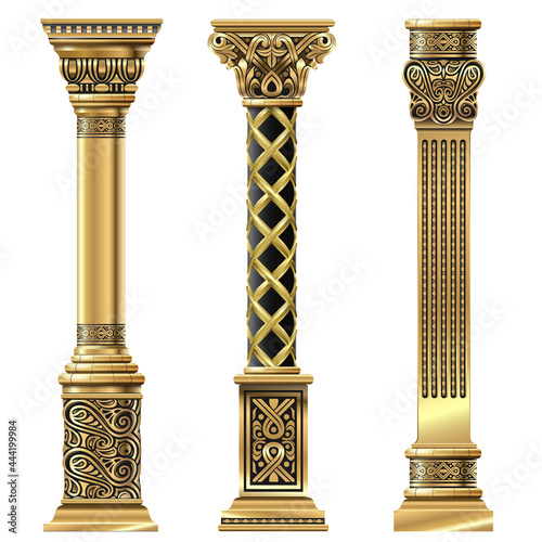 Set of golden decorative columns in oriental style