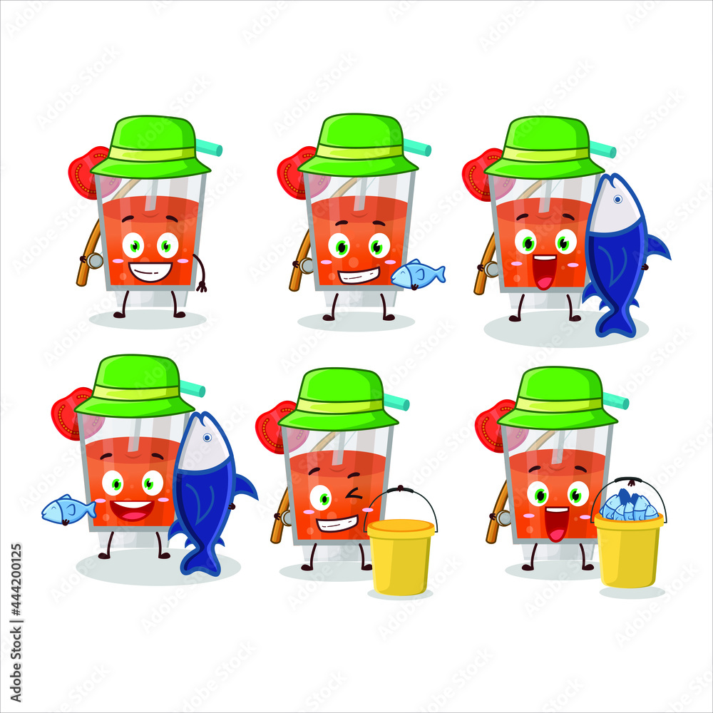 A fisherman tomato juice cartoon picture catch a big fish. Vector illustration A fisherman tomato juice cartoon picture catch a big fish. Vector illustration