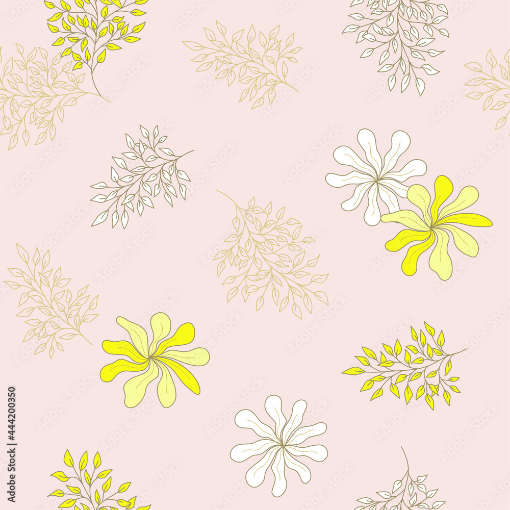 Pink Yellow Flower Seamless Pattern