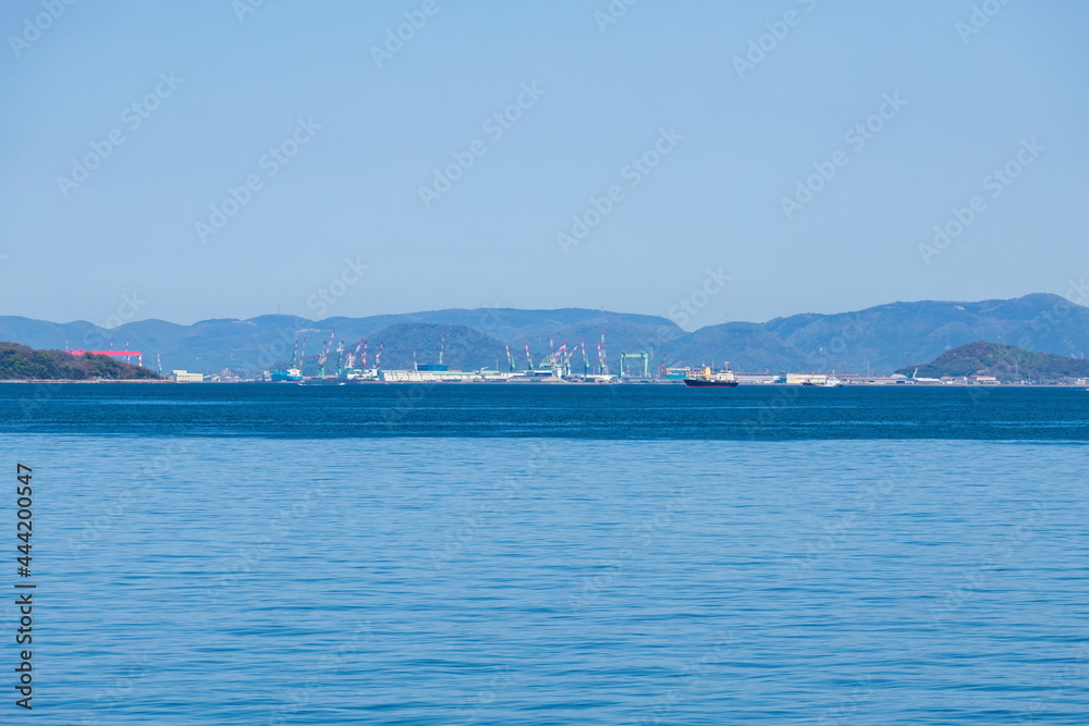 Distant view of marugame city , view from shonai peninsula , kagawa, shikoku, japan