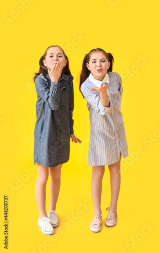Cute twin girls blowing kis...
