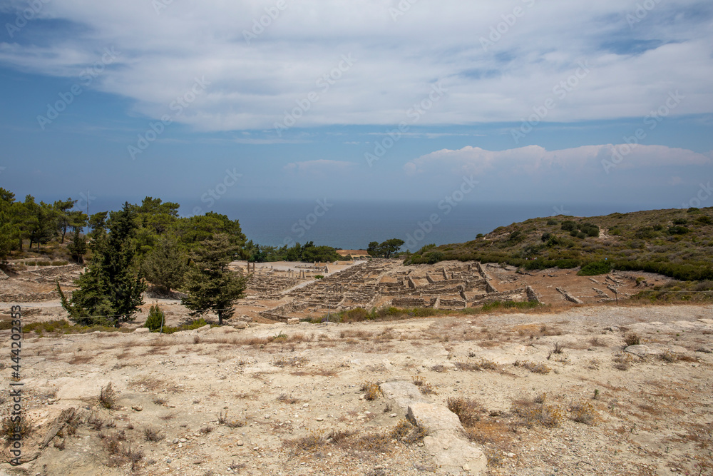 beautiful panoramic sea view from the ancient city of Kamiros in Rhodes, Greece,