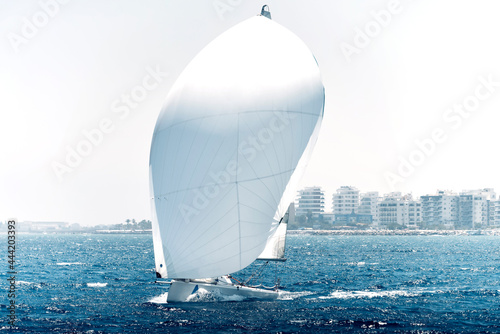 Sailing boat during a regatta in mediterranean sea