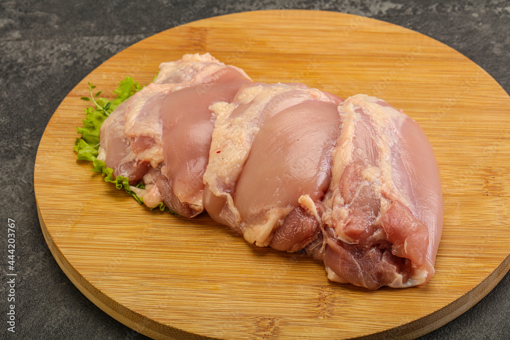 Raw chicken boneless and skinless leg