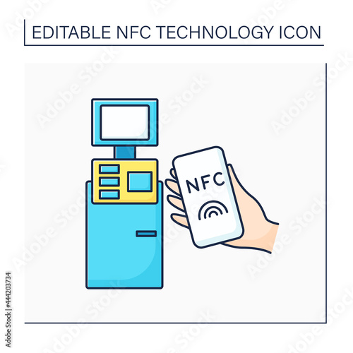 NFC color icon. Safety payment system on mobile phone. Paying bills. Bank terminal. Near Field Communication. Contactless payment concept. Isolated vector illustration