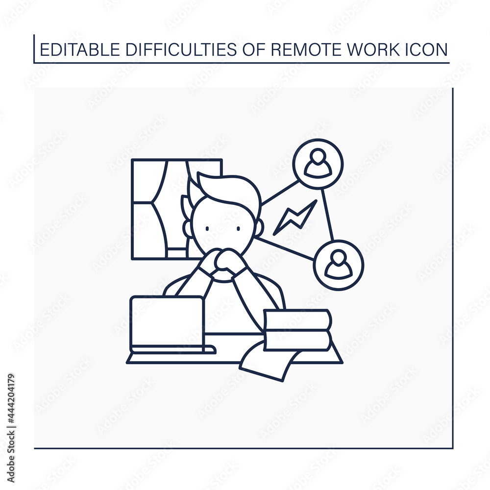 Remote work line icon. Collaboration, communication issues. Inability to fast communicate.Career difficulties concept. Isolated vector illustration. Editable stroke Remote work line icon. Collaboration, communication issues. Inability to fast communicate.Career difficulties concept. Isolated vector illustration. Editable stroke