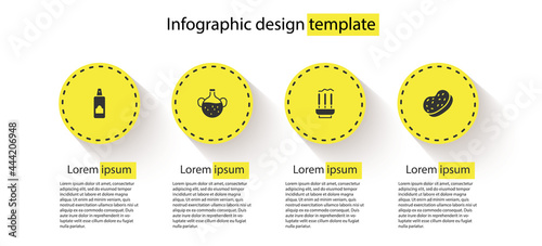 Set Spray can for hairspray, Essential oil bottle, Incense sticks and Bath sponge. Business infographic template. Vector