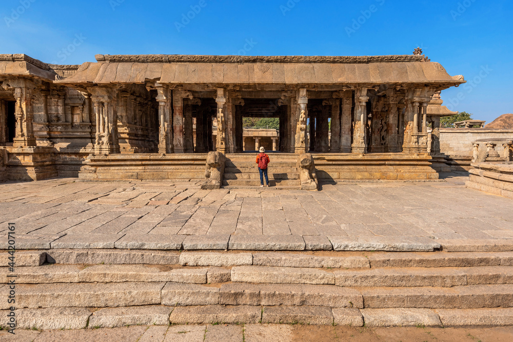 Beautiful ancient architecture of Sri Krishna temple ruins in Hampi, Karnataka, India