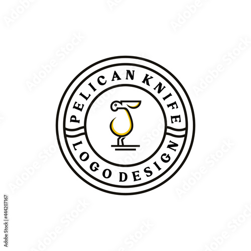 Pelican logo design combined with knife. Bird with big mouth pouch. nature bird. logo in flat and minimalist style