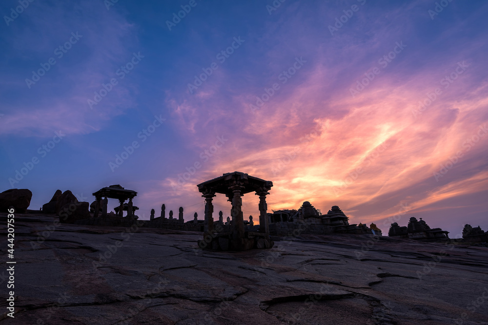 Beautiful ancient architecture of temples on Hemakuta Hill, Hampi, Karnataka, India. Beautiful ancient architecture of temples on Hemakuta Hill, Hampi, Karnataka, India.
