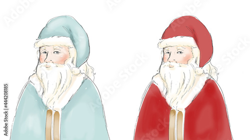 Santa Claus Merry Christmas Festive Holiday Hand-painted Card Printing Art Background is png Background Transparent Image File Can be applied to any background Two colors