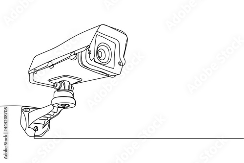 Continuous one line of big traffic camera in silhouette on a white background. Linear stylized.Minimalist.