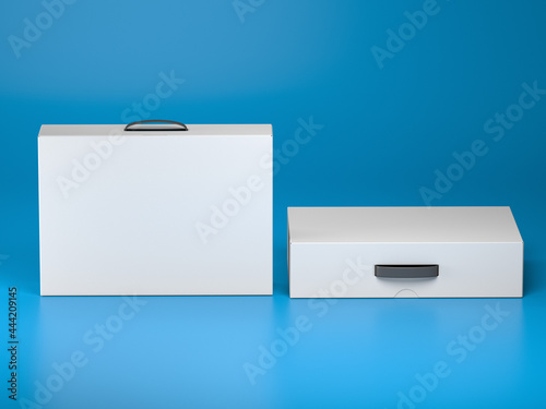 blank white carton Box With Handle Mockup. Package carton box for branding LED, monitor, display, laptop, notebook, TV, computer, tablet, Video game console and etc. isolated, 3d render