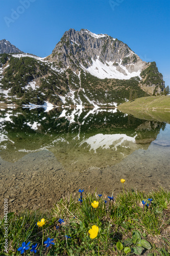 Lake gaisalpsee with mountain rubihorn in Oberstdorf, south germany, bavaria, allgäu, hiking