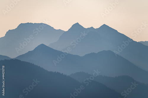 Mountain range in the allgäuer alps near Tannheimer Tal in Austria in the morning