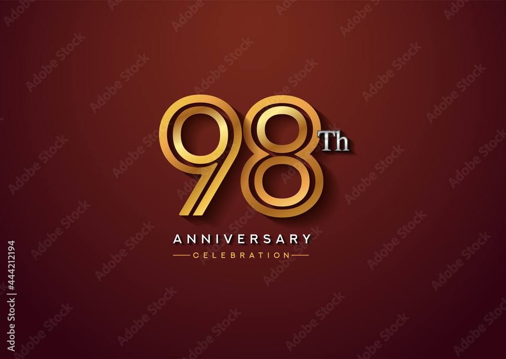 98th anniversary celebration logotype with linked number gold and silver color isolated on elegant color. vector anniversary for celebration, invitation card, and greeting card