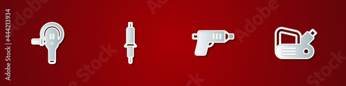 Set Angle grinder, Soldering iron, Electric cordless screwdriver and planer tool icon. Vector