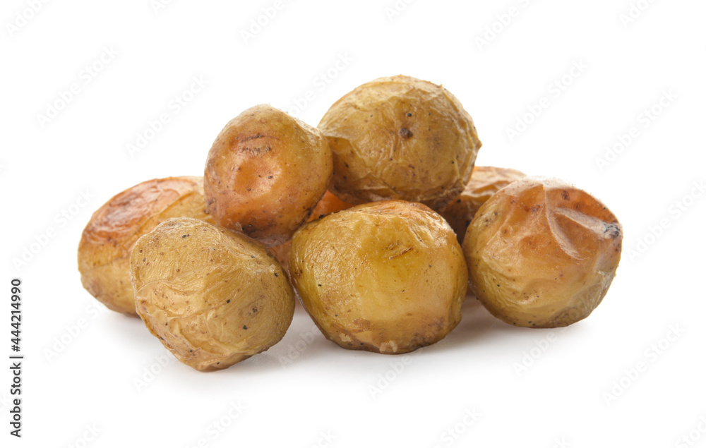 Pile of tasty baked potato on white background Pile of tasty baked potato on white background