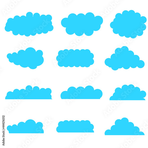 vector set of various blue color cloud shapes illustration