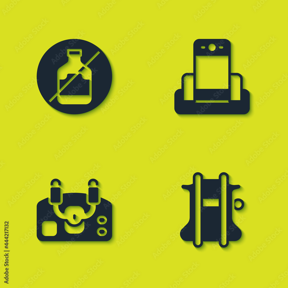 Set No alcohol, Parachute, Aircraft steering helm and Metal detector airport icon. Vector Set No alcohol, Parachute, Aircraft steering helm and Metal detector airport icon. Vector