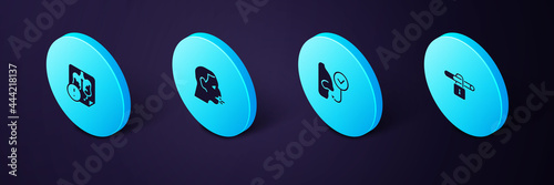 Set Isometric No smoking, Healthy breathing, Man coughing and Disease lungs icon. Vector
