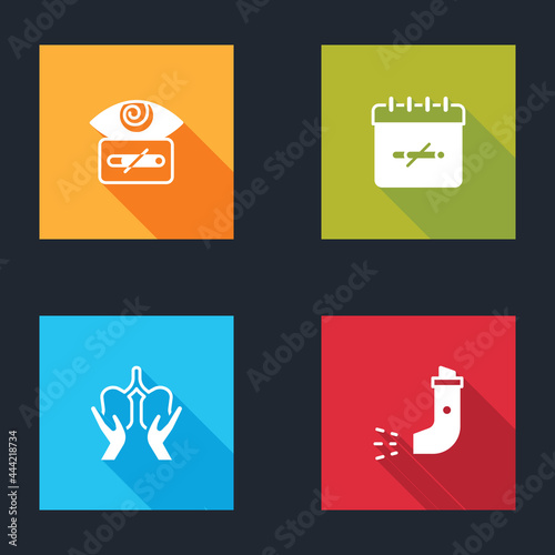 Set Hypnosis, No smoking days, Lungs and Inhaler icon. Vector