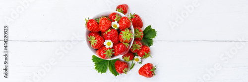 Fototapeta Naklejka Na Ścianę i Meble -  Strawberries berries fruits strawberry berry fruit panorama copyspace copy space in a bowl