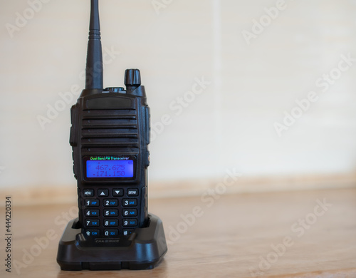 Portable radio transceiver. Portable CB Radio. Handheld walkie talkie. photo