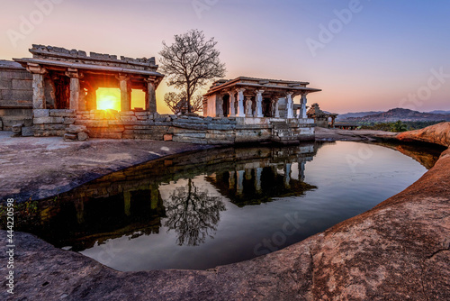 Beautiful ancient architecture of temples on Hemakuta Hill, Hampi, Karnataka, India. © artqu