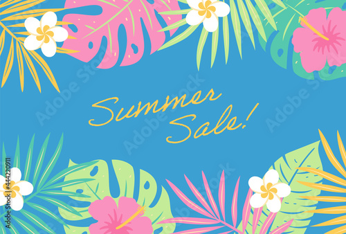 vector background with tropical illustrations for banners, cards, flyers, social media wallpapers, etc.