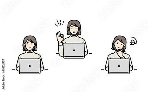 上半身アバターセット　女性ビジネスパーソン　PC