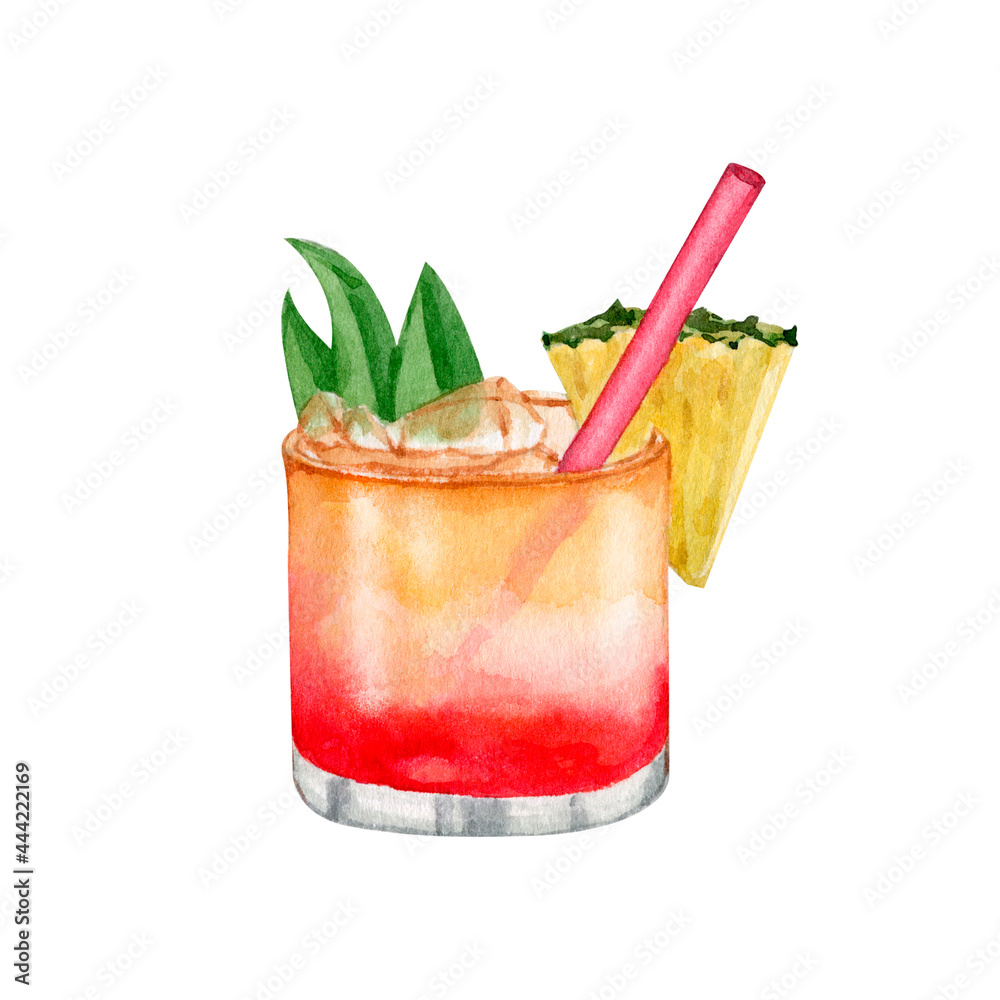 Watercolor fruit cocktails drink for summer party Иллюстрация Stock | Adobe  Stock