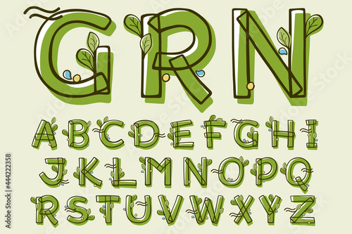 Eco style alphabet hand-drawn with a marker with paint shift effect.