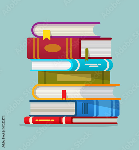 Pile of colorful books vector illustration. Stuck of textbooks