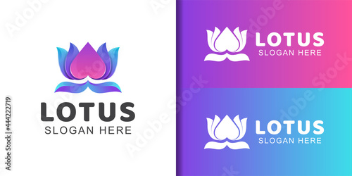 gradient logos of beauty flower lotus with love icon symbol for spa and beauty product