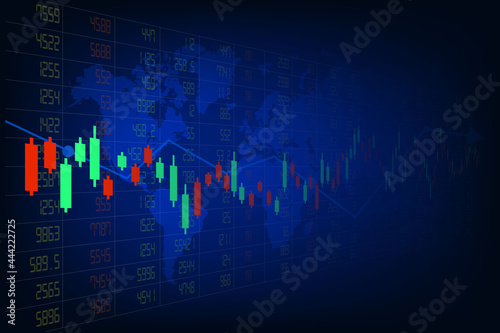 financial stock market graph on world map background