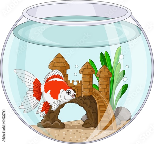 Cartoon goldfish swimming in fishbowl