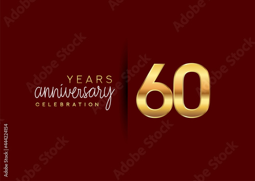 60th years anniversary celebration logotype with gold and elegant color isolated on red color. vector anniversary for celebration, invitation card, and greeting card.