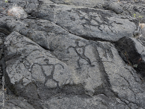 ancient  pu'u loa petroglyphs in the kilauea volcano in  in hawaii volcanoes national park on the big island of hawaii photo