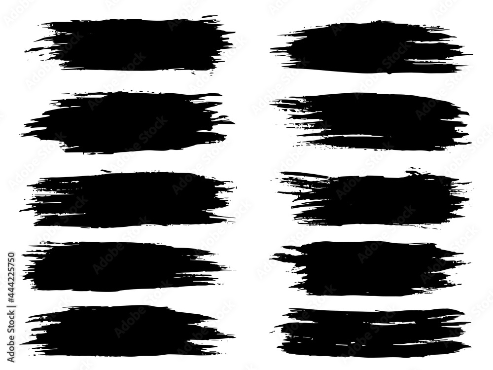 Vector collection or set of artistic black paint, ink or acrylic hand made creative brush stroke backgrounds isolated on white as grunge or grungy art, education abstract elements frame design Vector collection or set of artistic black paint, ink or acrylic hand made creative brush stroke backgrounds isolated on white as grunge or grungy art, education abstract elements frame design