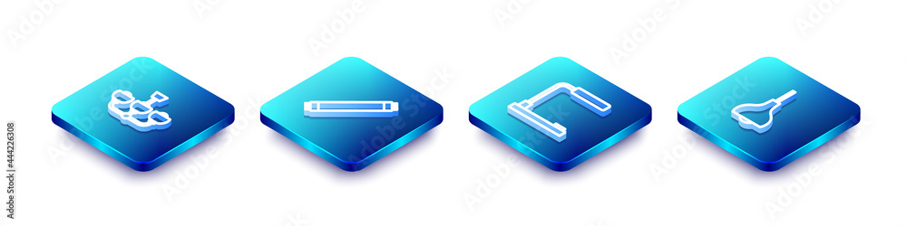 Set Isometric line Chandelier, Fluorescent lamp, Table and Lamp hanging icon. Vector Set Isometric line Chandelier, Fluorescent lamp, Table and Lamp hanging icon. Vector