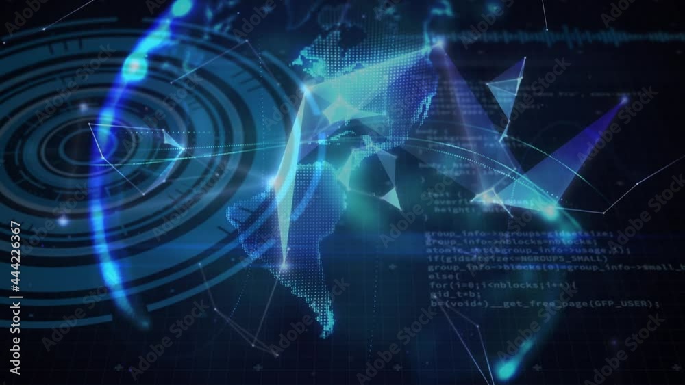 Animation of lines recording and data processing over globe Animation of lines recording and data processing over globe