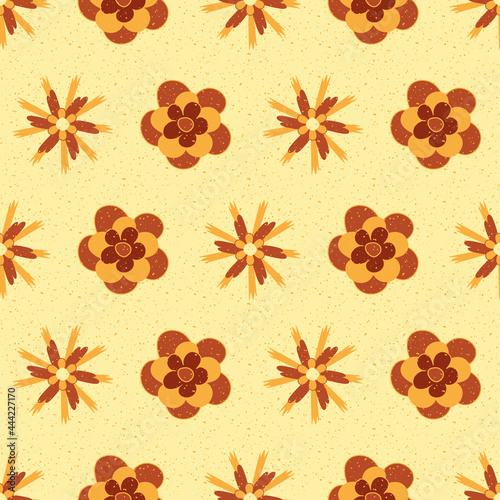 Yellow, orange and brown vintage flowers seamless background photo