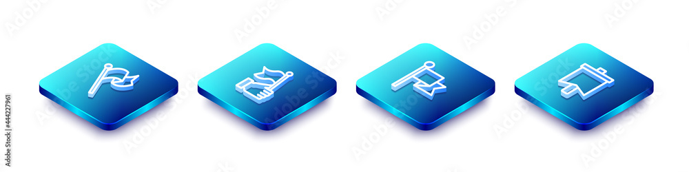 Set Isometric line Flag, Hand holding flag, and icon. Vector Set Isometric line Flag, Hand holding flag, and icon. Vector