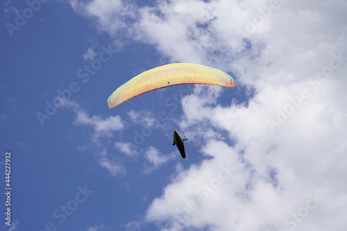 Gleitschirm fliegen vor einen Rapsfeld photo